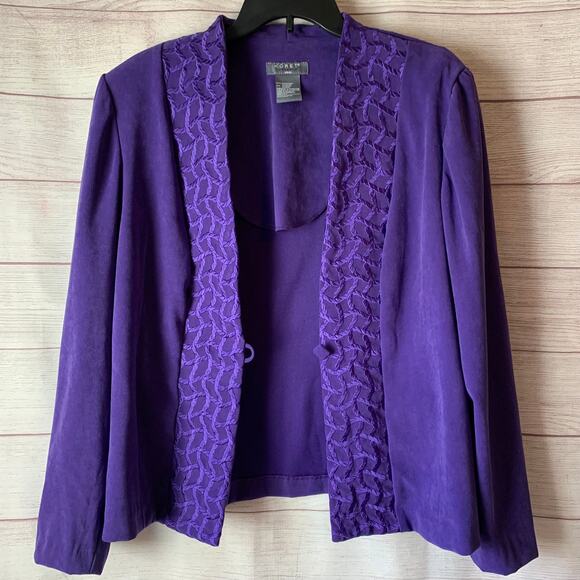 Koret Vintage Purple Blazer Jacket Stretch Embroidered Front Square Button Sz 18 - Picture 2 of 16